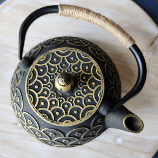 Black And Gold Cast Iron Tea Pot